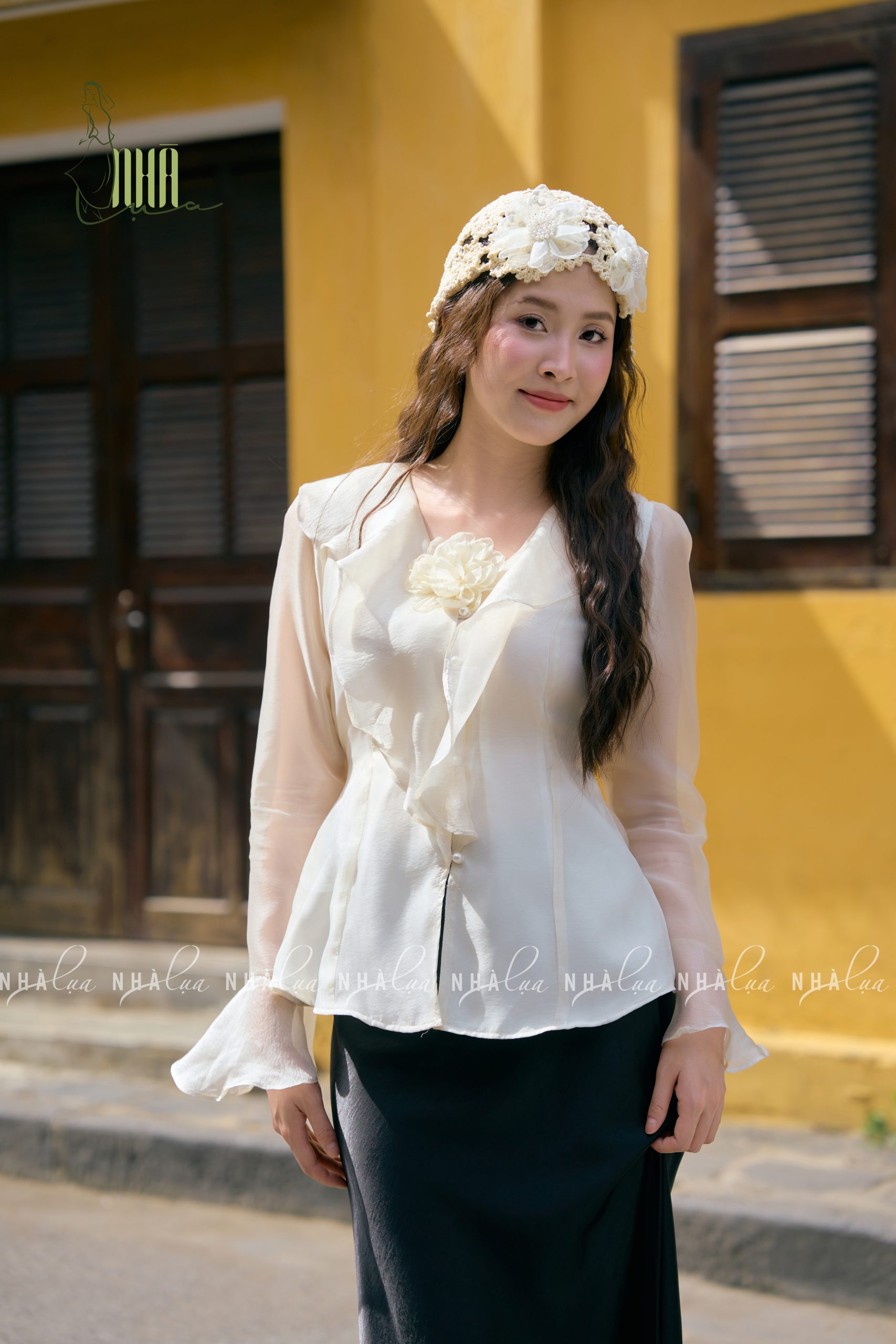 Áo Ngọc Anh chất tơ ngọc trai 2 lớp Nhà Lụa