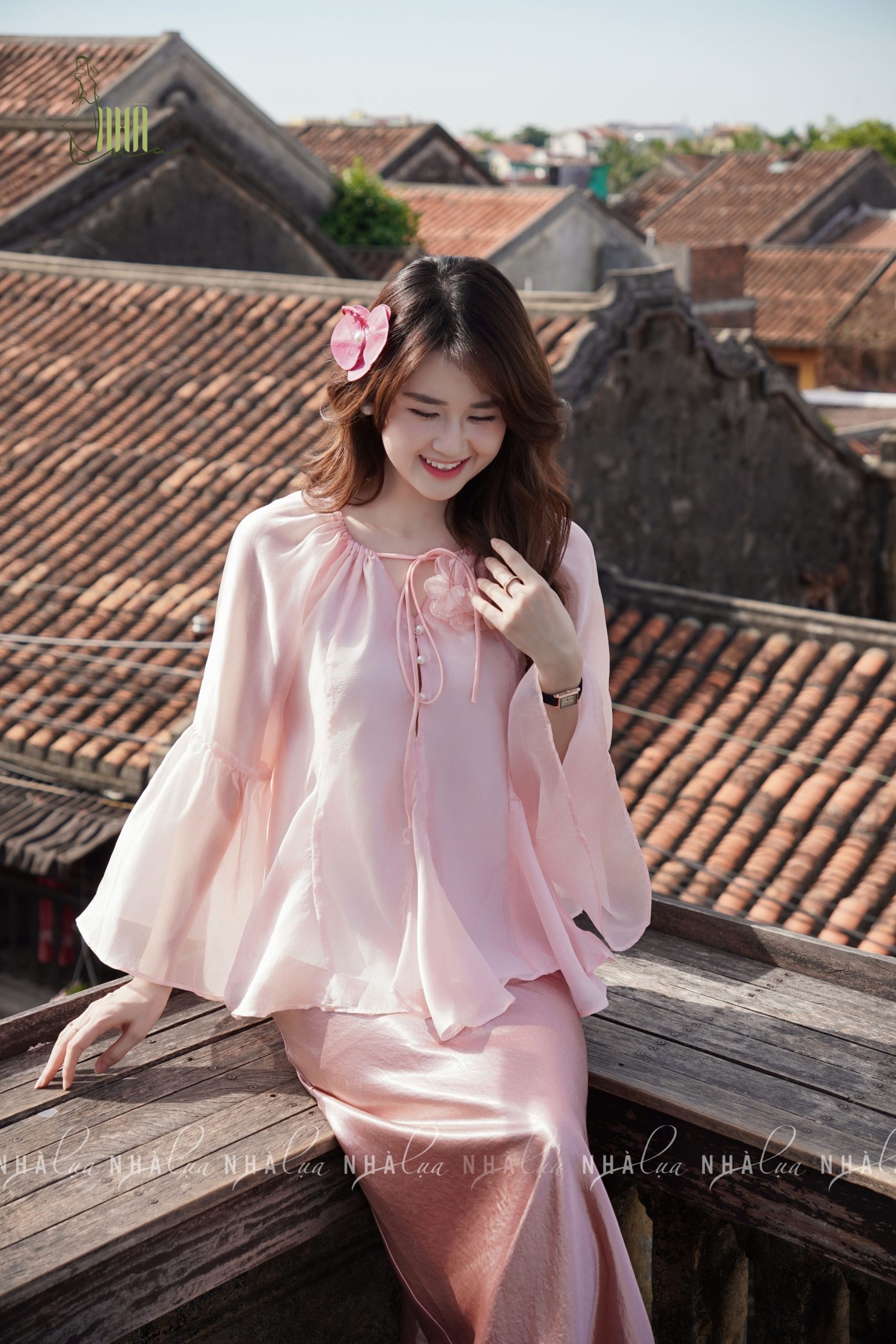 Áo Vân Khê chất tơ ngọc trai 2 lớp kết hoa Nhà Lụa - Ảnh 3