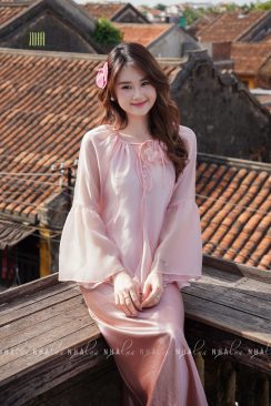 Áo Vân Khê chất tơ ngọc trai 2 lớp kết hoa Nhà Lụa