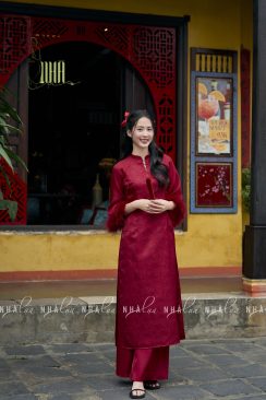 Set Áo Dài Gấm Nổi Phối Tơ Mềm Nhà Lụa
