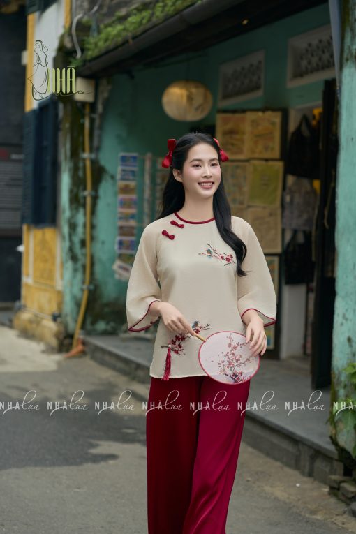 Set Áo Tơ Mềm Thêu Hoa Chim Quần Lụa Sang Trọng Nhà Lụa - Ảnh 8
