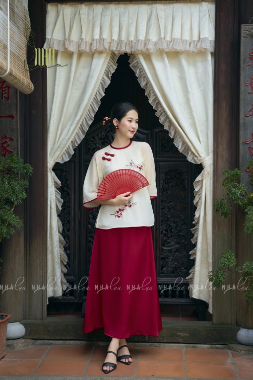 Set Áo Tơ Mềm Thêu Hoa Chim Váy Lụa Sang Trọng Nhà Lụa - Ảnh 6