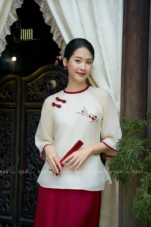 Set Áo Tơ Mềm Thêu Hoa Chim Váy Lụa Sang Trọng Nhà Lụa - Ảnh 7
