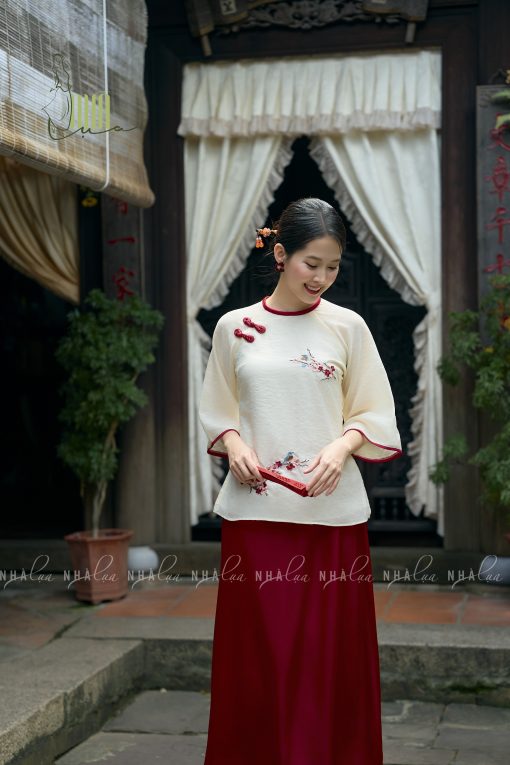 Set Áo Tơ Mềm Thêu Hoa Chim Váy Lụa Sang Trọng Nhà Lụa - Ảnh 8