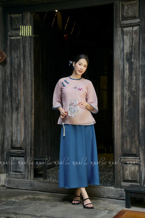 Set Áo Tơ Mềm Thêu Hoa Chim Váy Lụa Sang Trọng Nhà Lụa - Ảnh 3