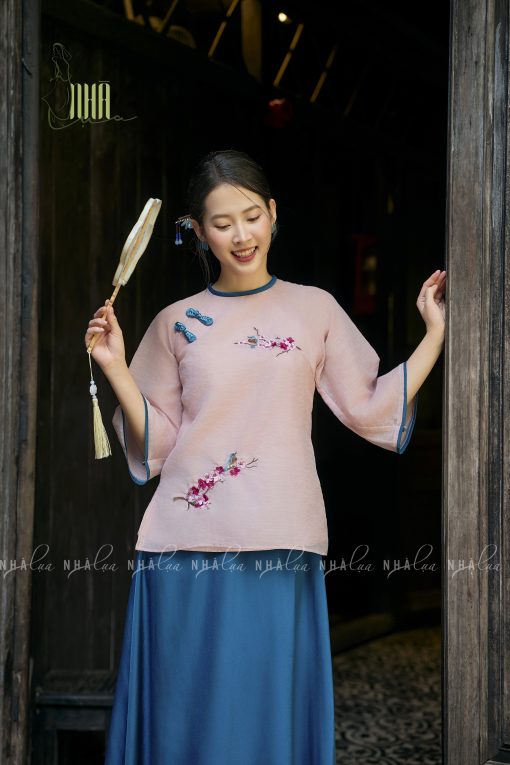 Set Áo Tơ Mềm Thêu Hoa Chim Váy Lụa Sang Trọng Nhà Lụa - Ảnh 4