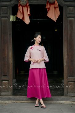 Set Áo Tơ Mềm Thêu Hoa Chim Váy Lụa Sang Trọng Nhà Lụa