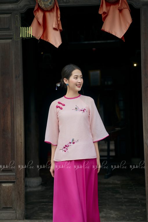 Set Áo Tơ Mềm Thêu Hoa Chim Váy Lụa Sang Trọng Nhà Lụa - Ảnh 2