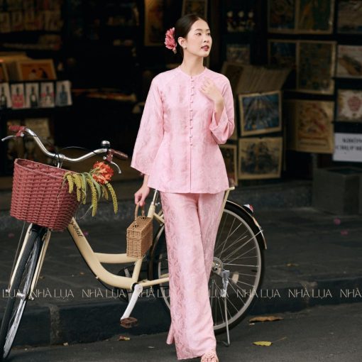 Pháp Phục Bảo Liên Màu Hồng Phấn Nhà Lụa