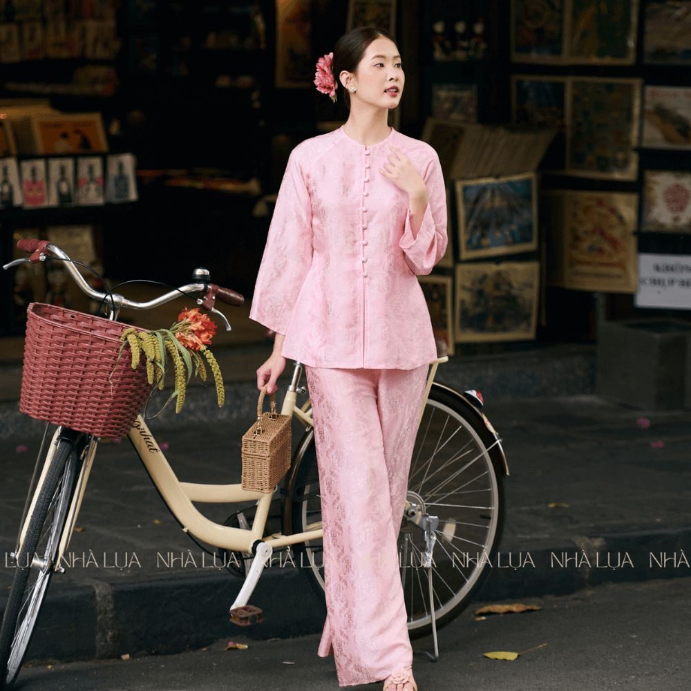 Pháp Phục Bảo Liên Màu Hồng Phấn Nhà Lụa