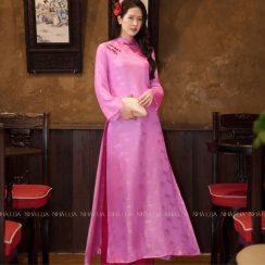 Áo Dài Châu Nghinh Lụa Tơ Tằm Màu Hồng Nhà Lụa