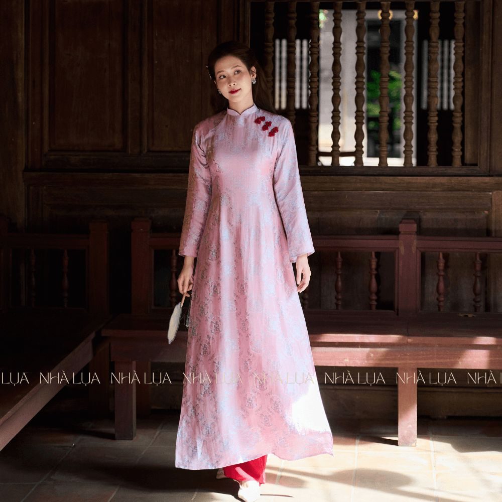 Áo Dài Dao Quỳnh Màu Trắng Hồng