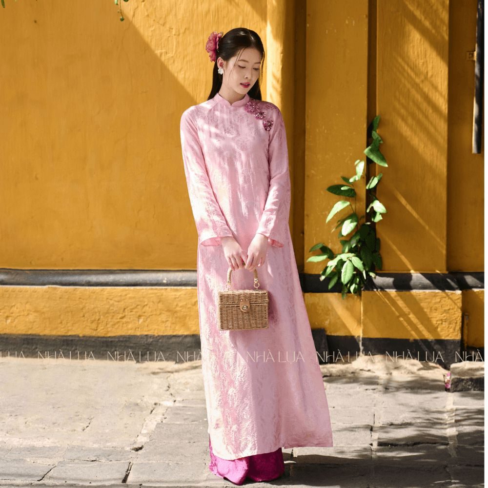 Áo Dài Hồng Liên Màu Hồng Sen Nhà Lụa