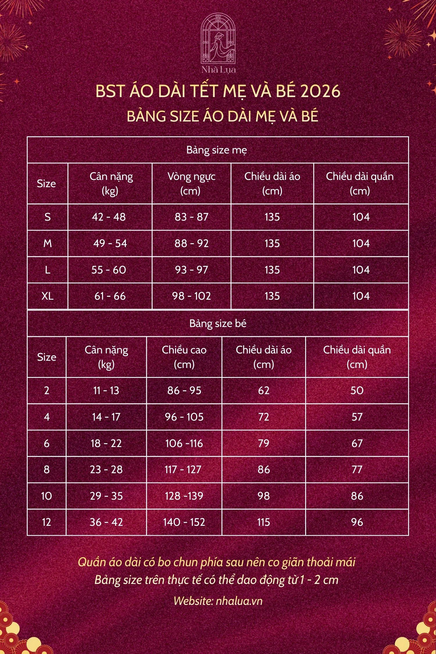 bảng size nhà lụa