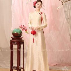 Áo Dài Anh Thư Màu Vàng Nhạt Nhà Lụa