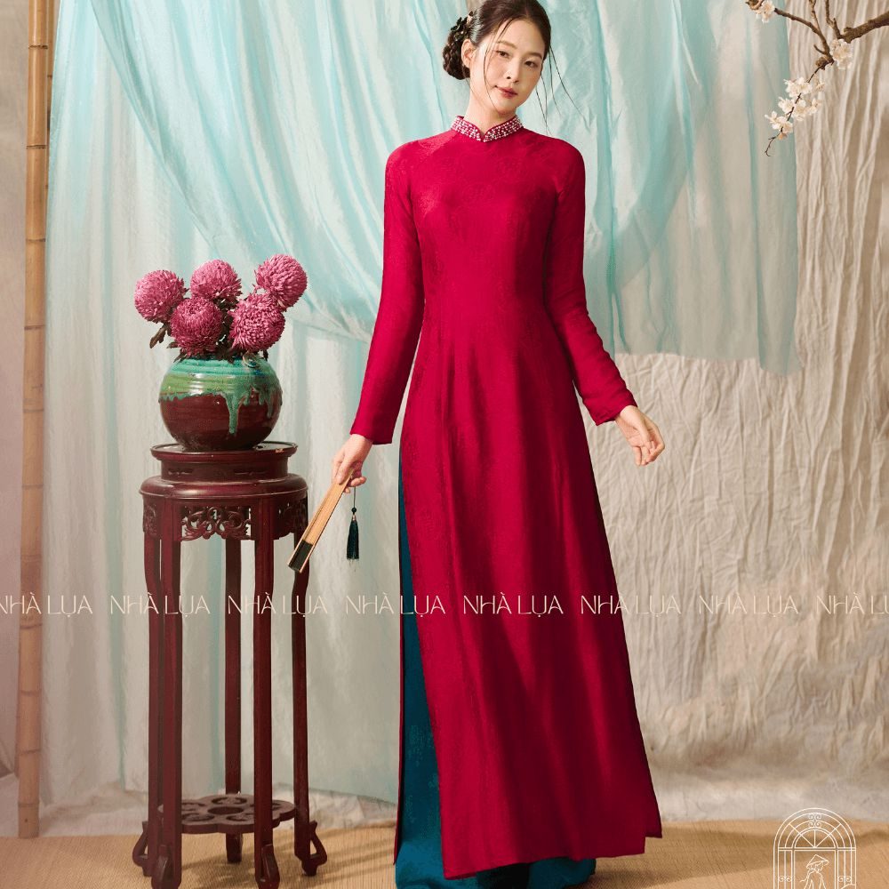 Áo Dài Cẩm Đường Màu Đỏ Nhà Lụa