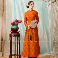 Áo Dài Châu Ngọc Màu Cam Nhà Lụa