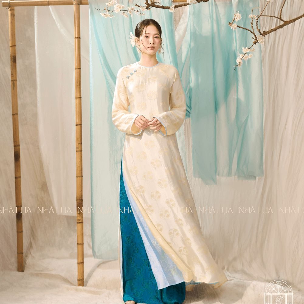 Áo Dài Dao Miên Màu Trắng Kem