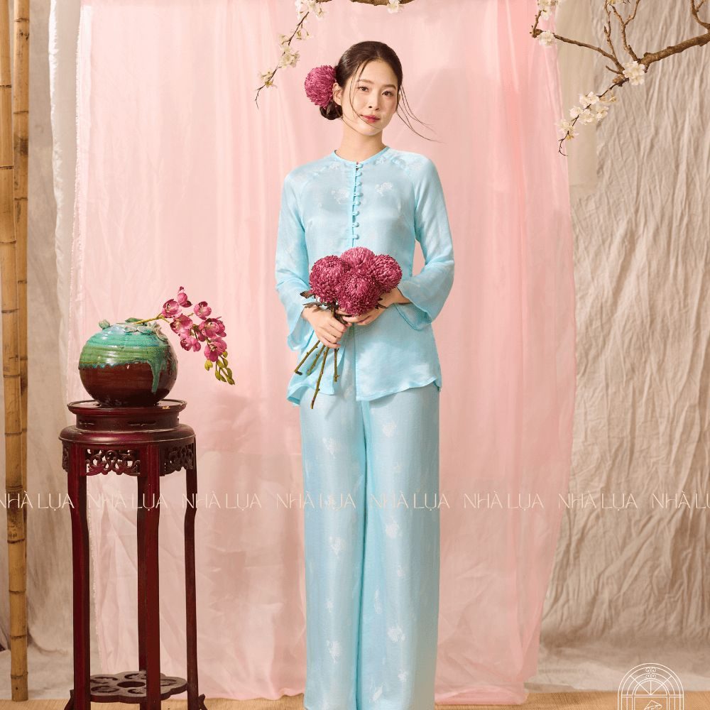 Pháp Phục DIệu An Màu Xanh Nhà Lụa