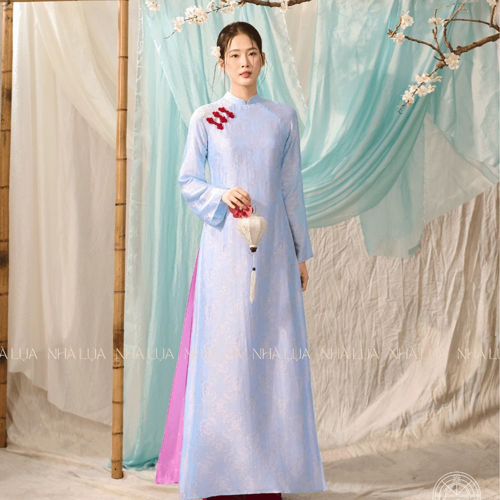 Áo Dài Nhã Lâm Màu Xanh Nhà Lụa