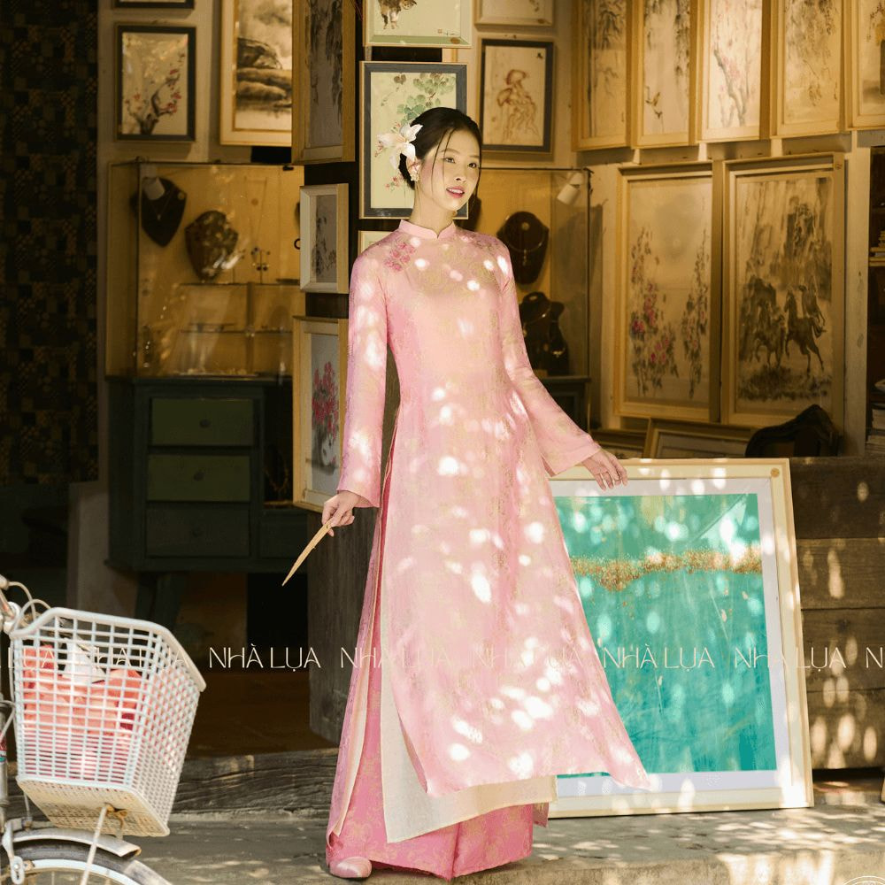Áo Dài Uyển Trân Lụa Tơ Tằm Màu Hồng Ngọc