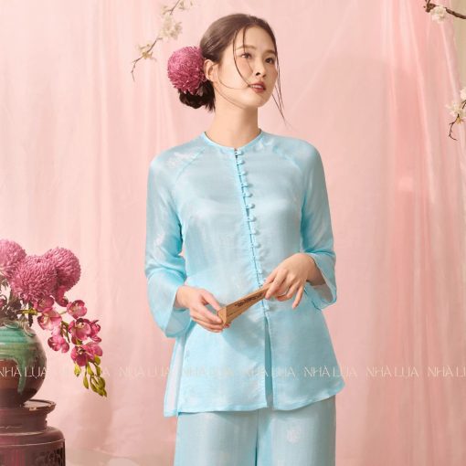 Pháp Phục DIệu An Màu Xanh Nhà Lụa