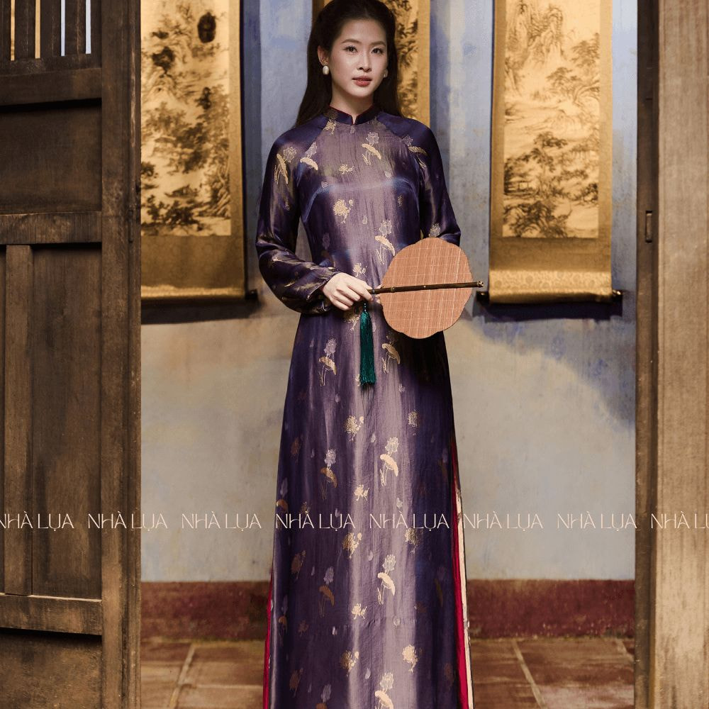 Áo Dài 4 Tà Vĩnh Huyền Màu Tím Than