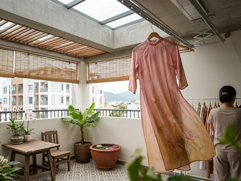 Phơi áo dài lụa tơ tằm trong bóng râm là phương pháp đúng để chiếc áo dài bền đẹp