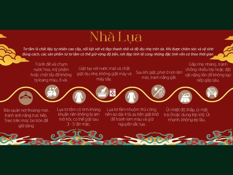 Nhà Lụa luôn đóng gói tờ hướng dẫn bảo quản lụa tơ tằm trong mỗi sản phẩm gửi đi