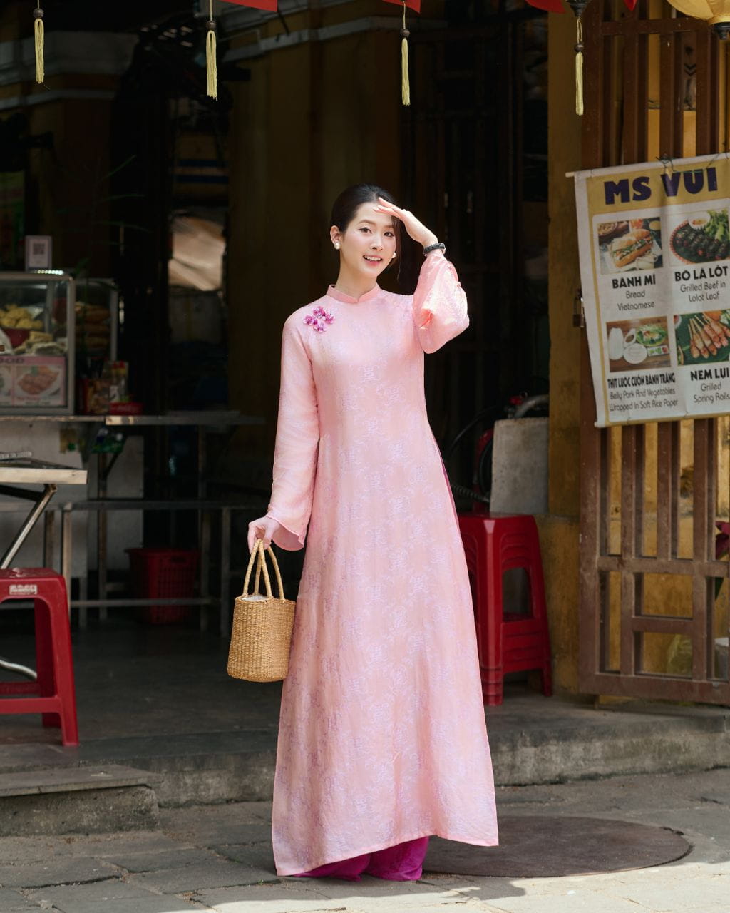Áo Dài Hồng Yên Màu Hồng Cam Đào Lụa Tơ Tằm Nha Xá Cao Cấp | Nhà Lụa