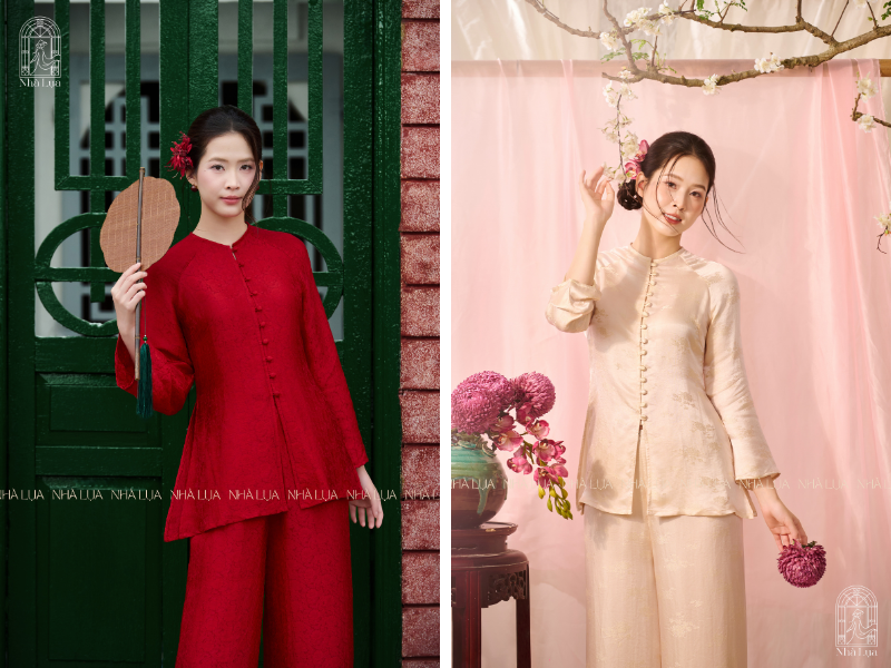 Chất liệu lụa tơ tằm có độ mềm rủ đặc trưng, thích hợp để may bà ba