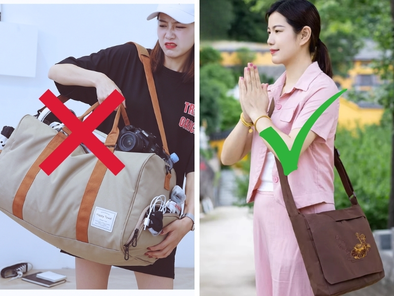 Chỉ cầm những vật dụng thực sự cần thiết trong 1 chiến túi nhỏ thuận tiện cho việc đi lại