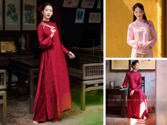 Những thiết kế áo dài lụa tơ tằm truyền thống Nhà Lụa được càng nàng dâu tin chọn làm áo dài cưới