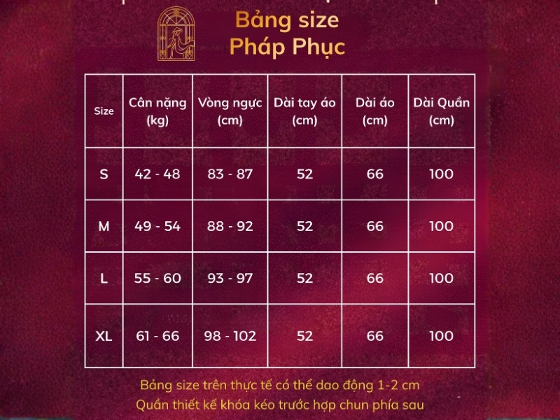 Tham Khảo Bảng Size Pháp Phục Lụa Tơ Tằm Nhà Lụa