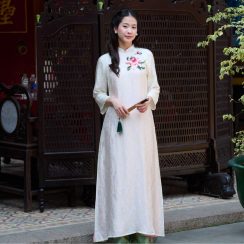Áo Dài Lụa Tơ Tằm Tịnh Nhi Cao Cấp - Thiết Kế Thêu Tay Thủ Công Độc Bản