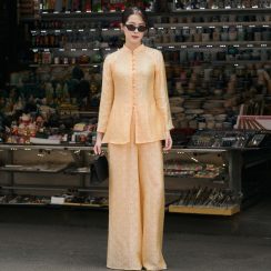 Pháp Phục Lụa Tơ Tằm Kim An cam sữa - Đồ Lam Cao Cấp Thịnh Vượng Cổ Hở Hiện Đại