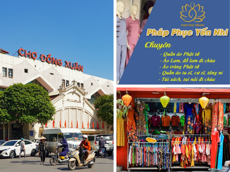 Chợ truyền thống là nơi bày bán rộng rãi các mặt hàng đồ lam, đồ chùa, pháp phục