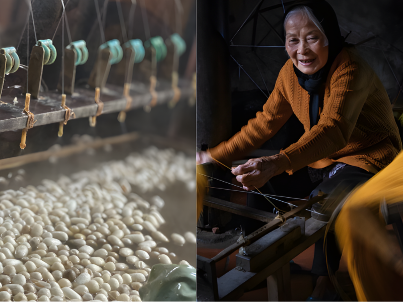 Lụa tơ tằm trải qua nhiều công đoạn, cần sự tỉ mỉ và kiên nhẫn của người thợ