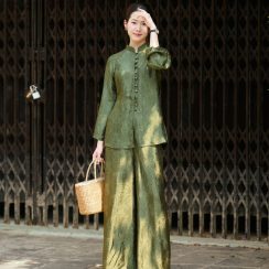 Pháp Phục Lụa Tơ Tằm Mộc Trầm Xanh Rêu - Đồ Lam Cao Cấp An Nhiên Dệt Chìm Thọ Dơi