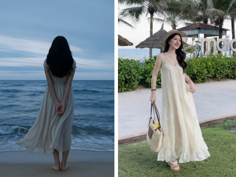 Váy lụa du lịch bãi biển, resort