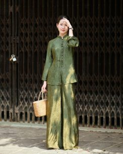 Pháp Phục Mộc Trầm Màu Xanh Rêu Lụa Tơ Tằm Nha Xá Cao Cấp | Nhà Lụa