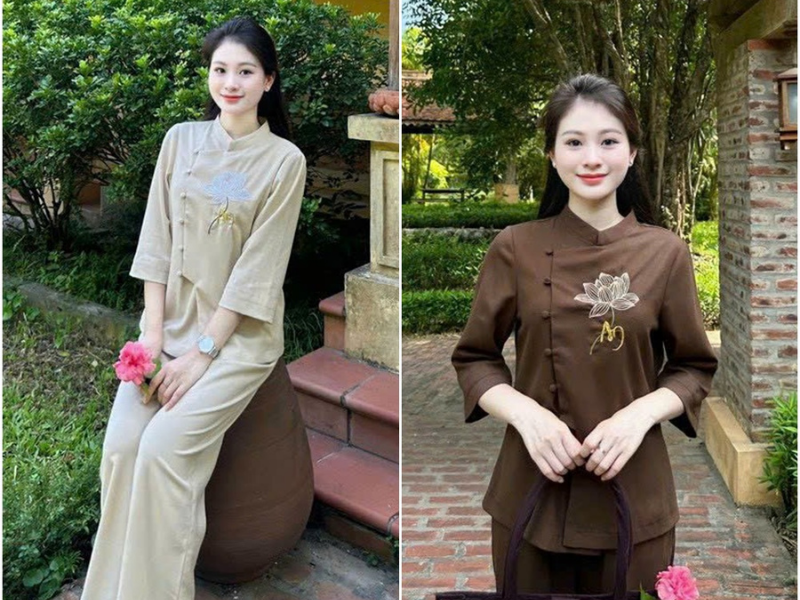 Những bộ đồ lam nhẹ nhàng giúp lòng nàng an tĩnh hơn trong mỗi bước chân về chốn thiền môn.