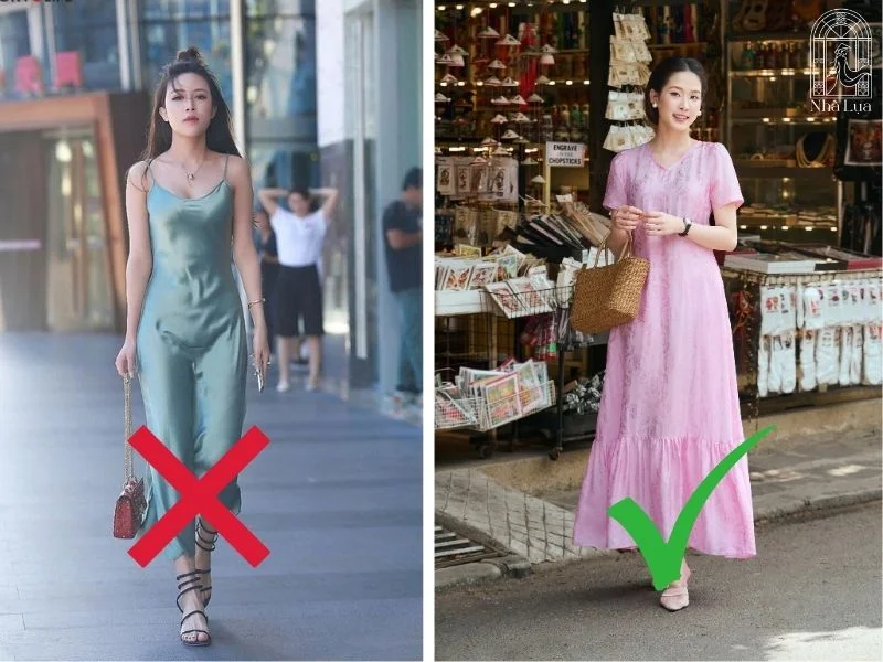 Cùng là lụa, nhưng phom dáng và đường may chuẩn mới quyết định độ sang và khả năng tôn dáng của chiếc váy.