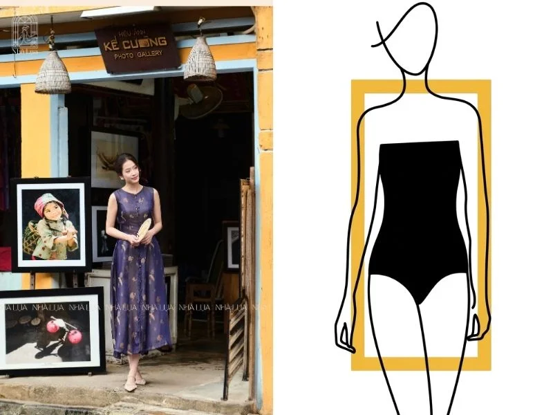 Dáng người mảnh khảnh phù hợp với váy lụa có họa tiết và thắt eo