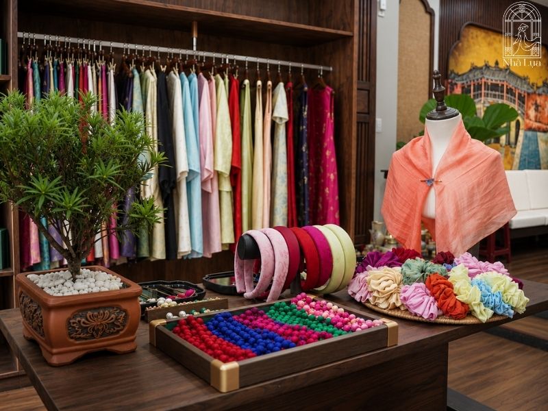 Không gian trưng bày lụa tơ tằm tại showroom Nhà Lụa Đà Nẵng