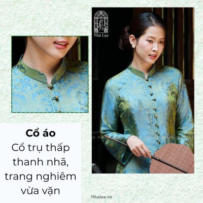 anh mô tả chi tiết tay áo pháp phục lam ngọc nhà lụa