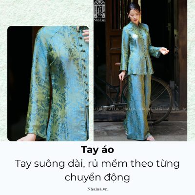 anh mô tả chi tiết tay áo pháp phục lam ngọc nhà lụa