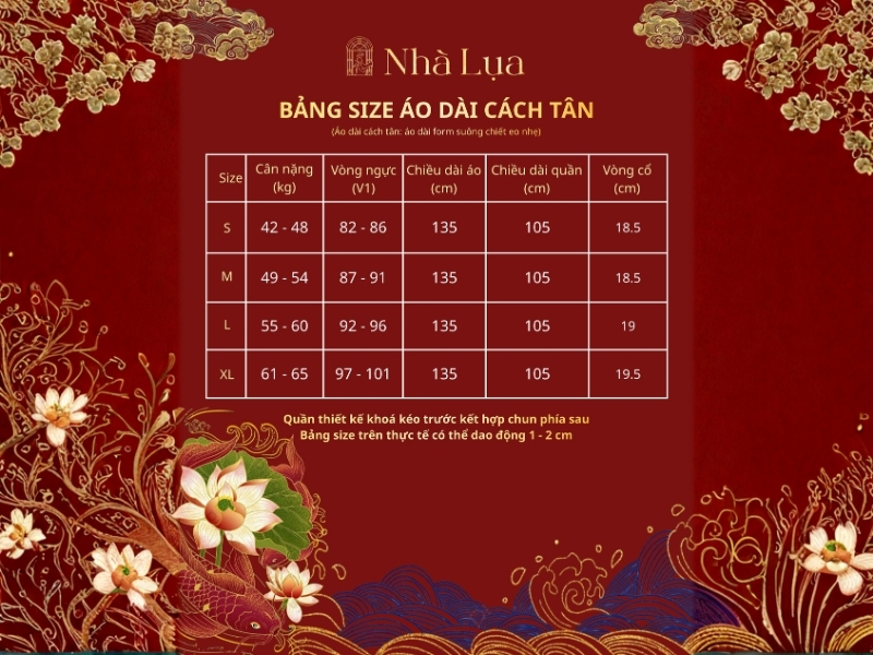 Bảng Size Tham Khảo Áo Dài Cách Tân Nhà Lụa