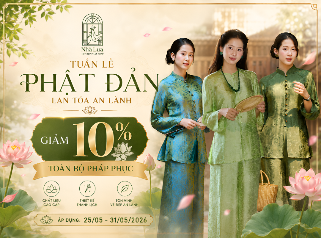 tuan lễ phật đản nhà lụa giảm 10% tất cả sản phẩm pháp phục