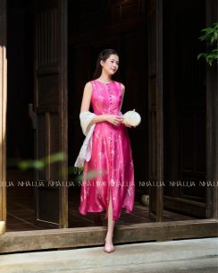 Váy Lụa Thư Ngọc Màu Hồng -  Lụa Tơ Tằm Dáng A-line Sang Trọng